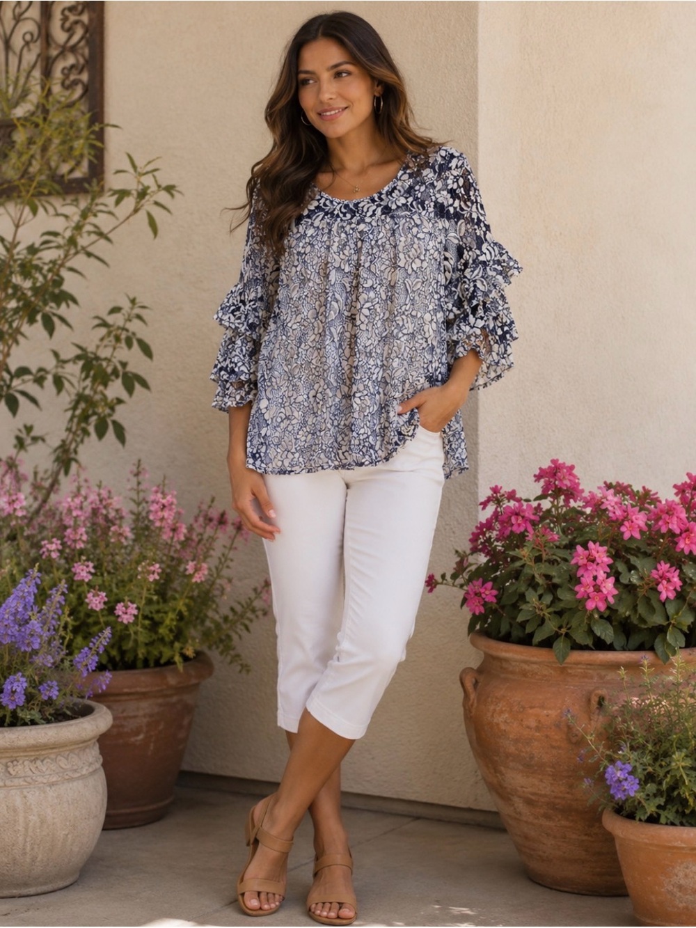 Suzanne Betro long sleeve lace top
